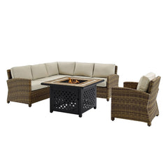 Crosley Bradenton 5pc Outdoor Wicker Sectional Set W/Fire Table - KO70159 - The Home Selection