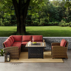 Crosley Bradenton 5pc Outdoor Wicker Sectional Set W/Fire Table - KO70159 - The Home Selection