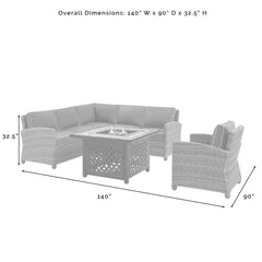 Crosley Bradenton 5pc Outdoor Wicker Sectional Set W/Fire Table - KO70159 - The Home Selection