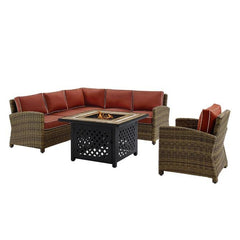 Crosley Bradenton 5pc Outdoor Wicker Sectional Set W/Fire Table - KO70159 - The Home Selection