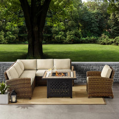 Crosley Bradenton 5pc Outdoor Wicker Sectional Set W/Fire Table - KO70159 - The Home Selection