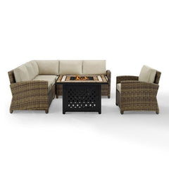 Crosley Bradenton 5pc Outdoor Wicker Sectional Set W/Fire Table - KO70159 - The Home Selection