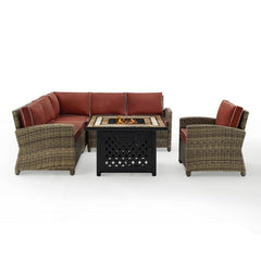 Crosley Bradenton 5pc Outdoor Wicker Sectional Set W/Fire Table - KO70159 - The Home Selection