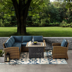 Crosley Bradenton 5pc Outdoor Wicker Sectional Set W/Fire Table - KO70159 - The Home Selection