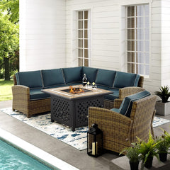 Crosley Bradenton 5pc Outdoor Wicker Sectional Set W/Fire Table - KO70159 - The Home Selection