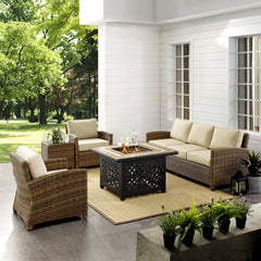 Crosley Bradenton 5pc Outdoor Wicker Sofa Set W/Fire Table - KO70163 - The Home Selection