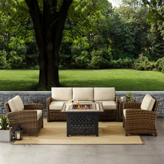 Crosley Bradenton 5pc Outdoor Wicker Sofa Set W/Fire Table - KO70163 - The Home Selection