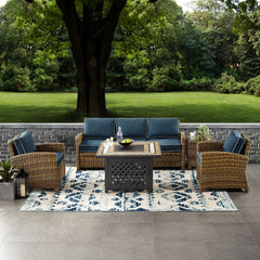 Crosley Bradenton 5pc Outdoor Wicker Sofa Set W/Fire Table - KO70163 - The Home Selection