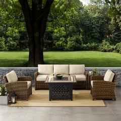 Crosley Bradenton 5pc Outdoor Wicker Sofa Set W/Fire Table - KO70163 - The Home Selection