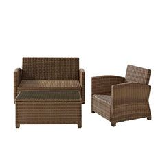 Crosley Bradenton 93 1/4 Inch 3pc Outdoor Wicker Conversation Set - KO70027WB - The Home Selection