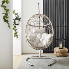 Crosley Cleo Indoor/Outdoor 42 Inch Wicker Hanging Egg Chair Sand - KO70230LB - The Home Selection