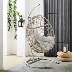 Crosley Cleo Indoor/Outdoor 42 Inch Wicker Hanging Egg Chair Sand - KO70230LB - The Home Selection