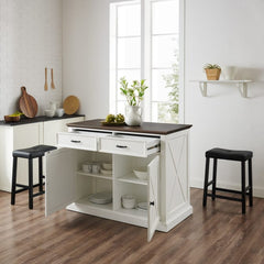 Crosley Clifton Kitchen Island W/Uph Saddle Stools - KF30071WH-BK - The Home Selection