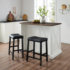 Crosley Clifton Kitchen Island W/Uph Saddle Stools - KF30071WH-BK - The Home Selection