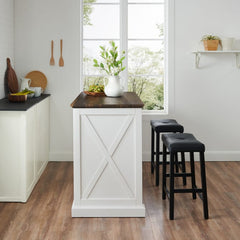 Crosley Clifton Kitchen Island W/Uph Saddle Stools - KF30071WH-BK - The Home Selection