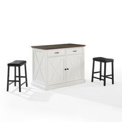 Crosley Clifton Kitchen Island W/Uph Saddle Stools - KF30071WH-BK - The Home Selection