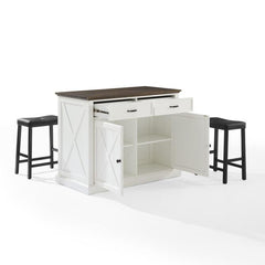 Crosley Clifton Kitchen Island W/Uph Saddle Stools - KF30071WH-BK - The Home Selection