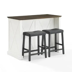 Crosley Clifton Kitchen Island W/Uph Saddle Stools - KF30071WH-BK - The Home Selection