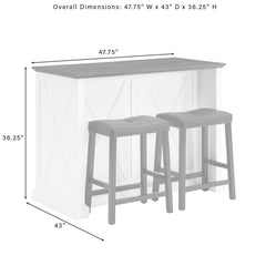 Crosley Clifton Kitchen Island W/Uph Saddle Stools - KF30071WH-BK - The Home Selection