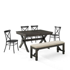 Crosley Hayden 123 Inch 6pc Dining Set W/Camille Chairs Matte-Black - KF20013SL-MB - The Home Selection