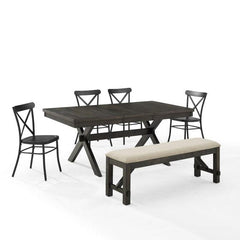 Crosley Hayden 123 Inch 6pc Dining Set W/Camille Chairs Matte-Black - KF20013SL-MB - The Home Selection