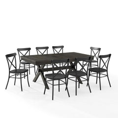 Crosley Hayden 123 Inch 9pc Dining Set W/Camille Chairs Matte-Black - KF20012SL-MB - The Home Selection
