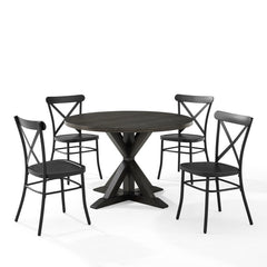 Crosley Hayden 98 Inch 5pc Round Dining Set W/Camille Chairs Matte-Black - KF20010SL-MB - The Home Selection