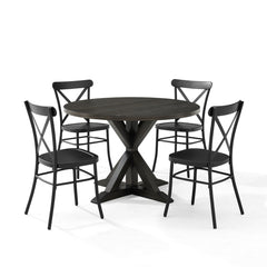 Crosley Hayden 98 Inch 5pc Round Dining Set W/Camille Chairs Matte-Black - KF20010SL-MB - The Home Selection