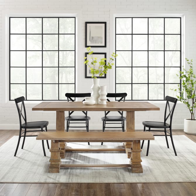 Crosley Joanna 121 Inch 6pc Dining Set W/Camille Chairs Matte-Black - KF20023RB-MB - The Home Selection