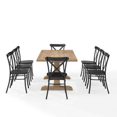 Crosley Joanna 123 Inch 9pc Dining Set W/Camille Chairs Matte-Black - KF20009RB-MB - The Home Selection