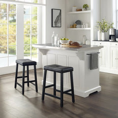 Crosley Julia 50 Inch Stainless Steel Top Island W/Uph Saddle Stools - KF30062WH-BK - The Home Selection