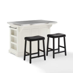 Crosley Julia 50 Inch Stainless Steel Top Island W/Uph Saddle Stools - KF30062WH-BK - The Home Selection