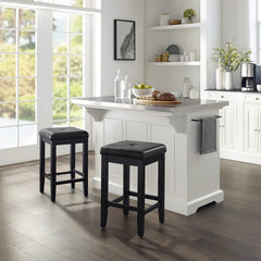 Crosley Julia 50 Inch Stainless Steel Top Island W/Uph Square Stools - KF30063WH-BK - The Home Selection