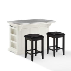 Crosley Julia 50 Inch Stainless Steel Top Island W/Uph Square Stools - KF30063WH-BK - The Home Selection