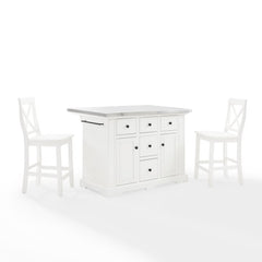 Crosley Julia 50 Inch Stainless Steel Top Island W/X-Back Stools - KF30064 - The Home Selection
