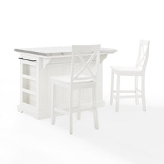 Crosley Julia 50 Inch Stainless Steel Top Island W/X-Back Stools - KF30064 - The Home Selection