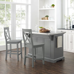 Crosley Julia 50 Inch Stainless Steel Top Island W/X-Back Stools - KF30064 - The Home Selection