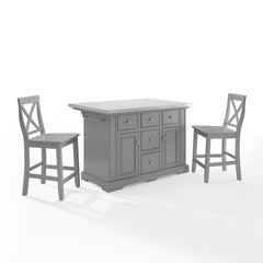 Crosley Julia 50 Inch Stainless Steel Top Island W/X-Back Stools - KF30064 - The Home Selection
