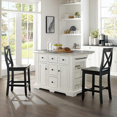 Crosley Julia 50 Inch Stainless Steel Top Island W/X-Back Stools - KF30064 - The Home Selection