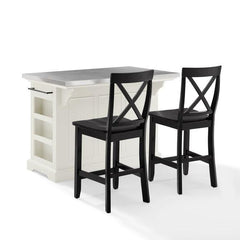 Crosley Julia 50 Inch Stainless Steel Top Island W/X-Back Stools - KF30064 - The Home Selection