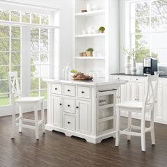 Crosley Julia 50 Inch Stainless Steel Top Island W/X-Back Stools - KF30064 - The Home Selection
