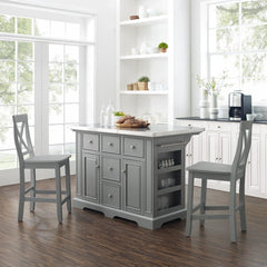 Crosley Julia 50 Inch Stainless Steel Top Island W/X-Back Stools - KF30064 - The Home Selection