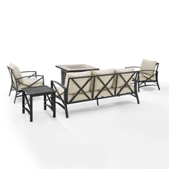 Crosley Kaplan 147 Inch 5pc Outdoor Metal Sofa Set W/Fire Table - KO60034 - The Home Selection