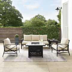 Crosley Kaplan 147 Inch 5pc Outdoor Metal Sofa Set W/Fire Table - KO60034 - The Home Selection