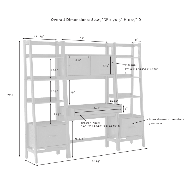 Crosley Landon 82.25 Inch 3pc Desk And Etagere Set - KF13041AC - The Home Selection