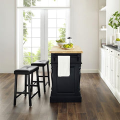Crosley Oxford Kitchen Island W/Upholstered Saddle Stools - KF300064 - The Home Selection