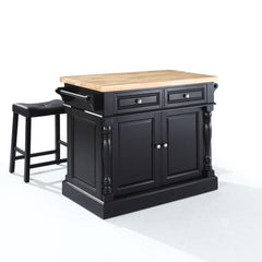 Crosley Oxford Kitchen Island W/Upholstered Saddle Stools - KF300064 - The Home Selection