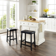 Crosley Oxford Kitchen Island W/Upholstered Saddle Stools - KF300064 - The Home Selection