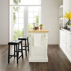 Crosley Oxford Kitchen Island W/Upholstered Saddle Stools - KF300064 - The Home Selection