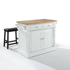 Crosley Oxford Kitchen Island W/Upholstered Saddle Stools - KF300064 - The Home Selection